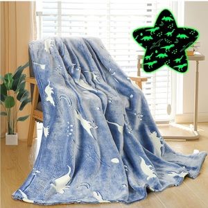 Glow in The Dark Dinosaur Throw Blanket Blue NEW